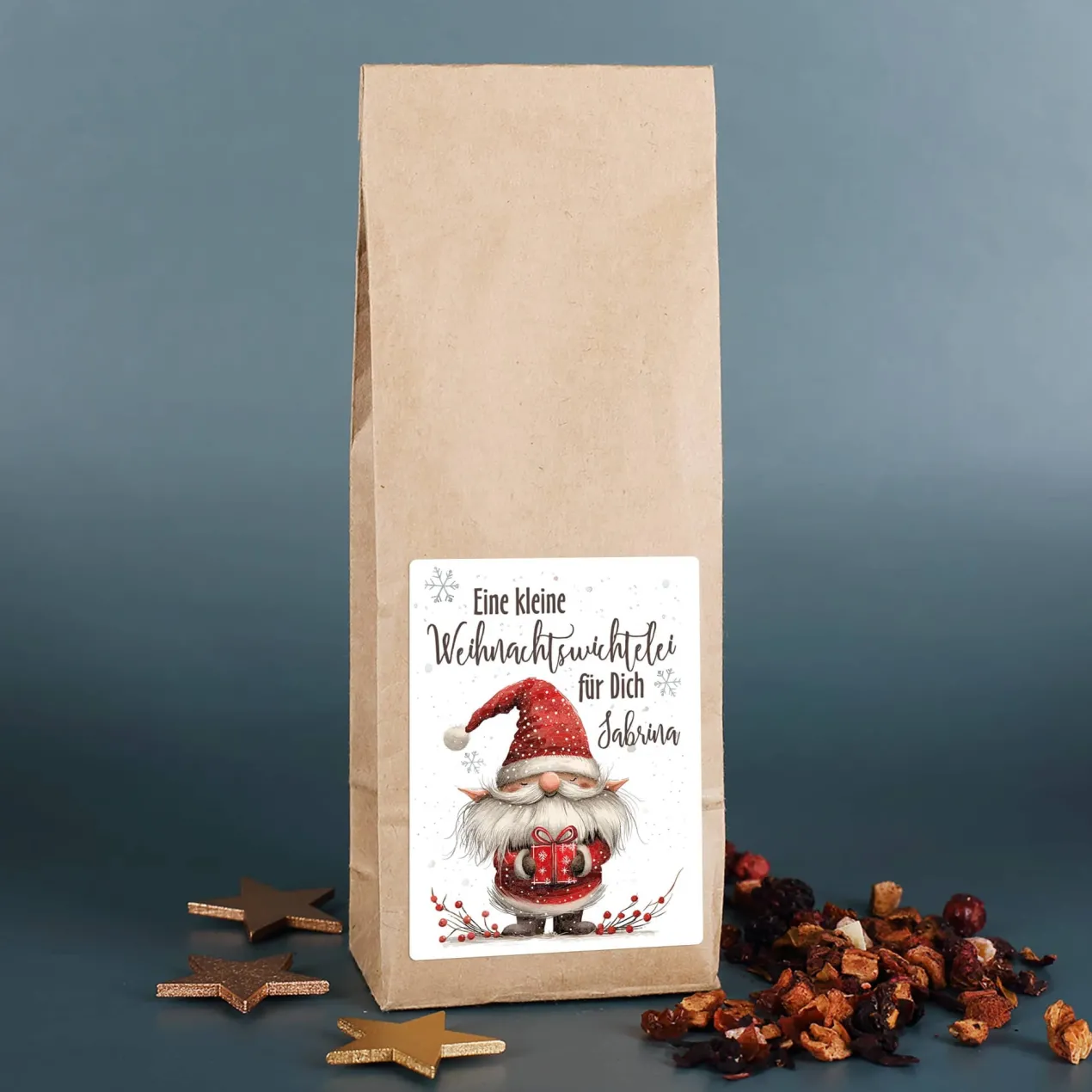 Eine kleine Weihnachtswichtelei - Tee mit personalisierten Aufkleber und Name