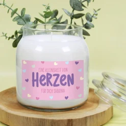 Eine Kleinigkeit von Herzen - Duftkerze im Glas mit Ihrem Wunschtext