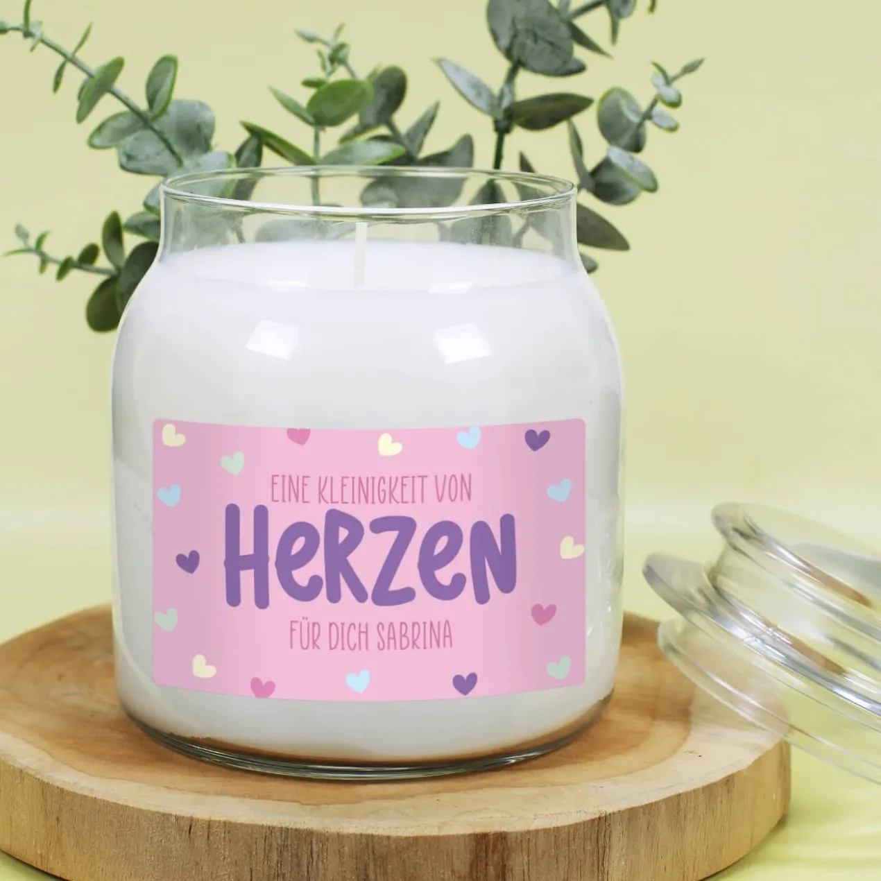 Eine Kleinigkeit von Herzen - Duftkerze im Glas mit Ihrem Wunschtext