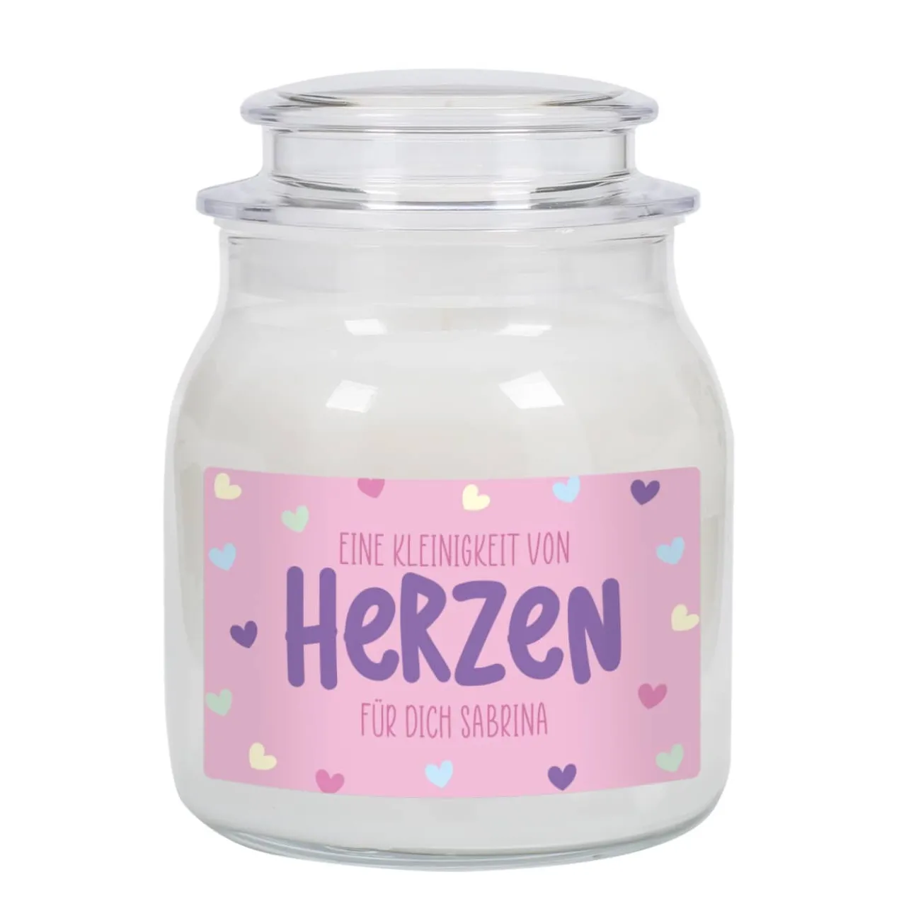Eine Kleinigkeit von Herzen - Duftkerze im Glas mit Ihrem Wunschtext