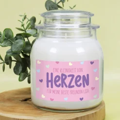 Eine Kleinigkeit von Herzen - Duftkerze im Glas mit Ihrem Wunschtext