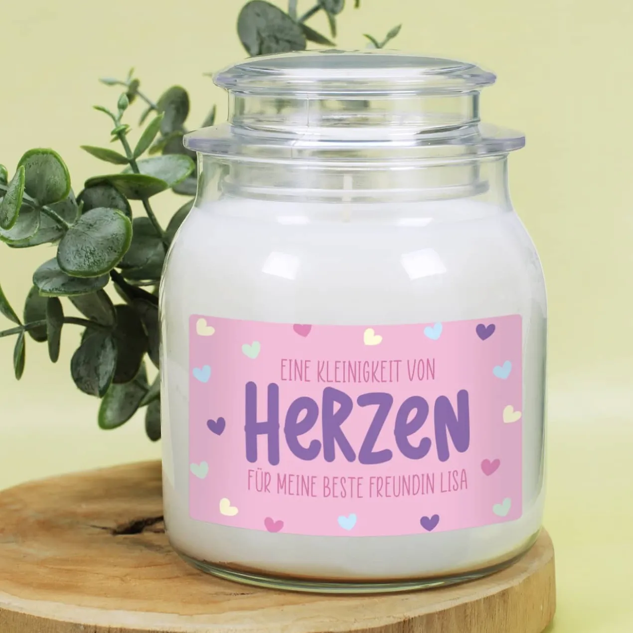Eine Kleinigkeit von Herzen - Duftkerze im Glas mit Ihrem Wunschtext