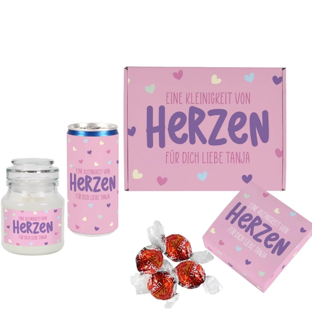 Eine Kleinigkeit von Herzen - Geschenkset mit Lindorkugeln, Duftkerze und Secco
