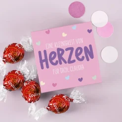 Eine Kleinigkeit von Herzen - 4 Lindorkugeln in persönlicher Faltschachtel