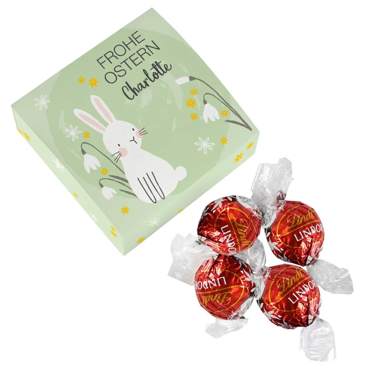 Eine Kleinigkeit zum Osterfest - Faltschachtel mit 4 Lindorkugeln
