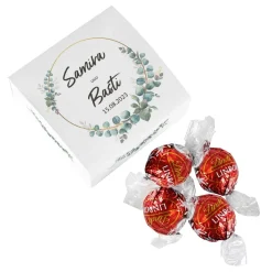 Eine Kleinigkeit zur Hochzeit mit Eukalyptusmotiv- mit 4 Lindorkugeln in Verpackung