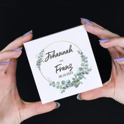 Eine Kleinigkeit zur Hochzeit mit Eukalyptusmotiv- mit 4 Lindorkugeln in Verpackung