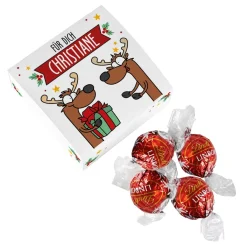 Eine Kleinigkeit zu Weihnachten - 4 Lindorkugeln in Verpackung mit Rentierdesign