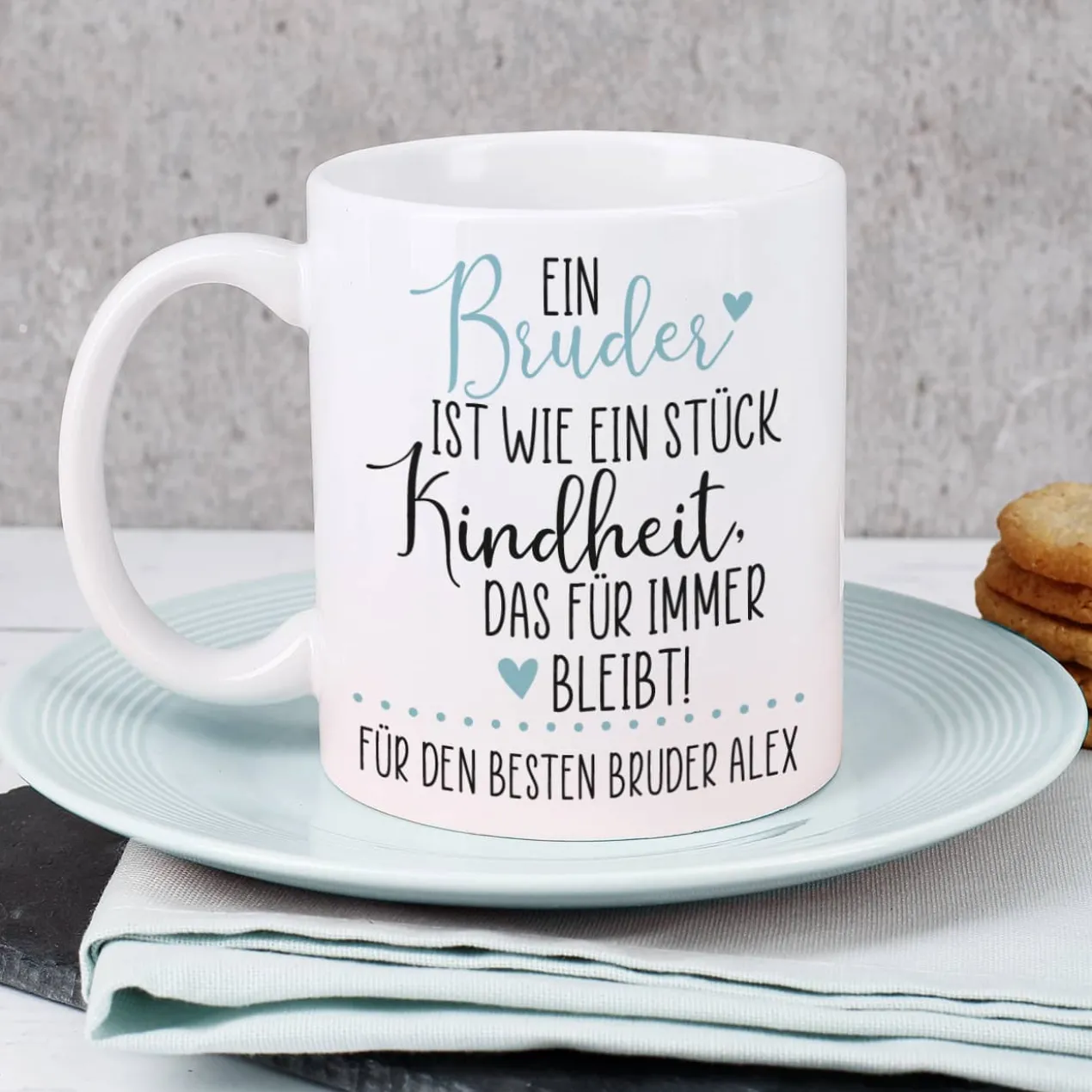 Eine Schwester / Ein Bruder ist wie ein Stück Kindheit - Tasse mit Ihrem Wunschtext
