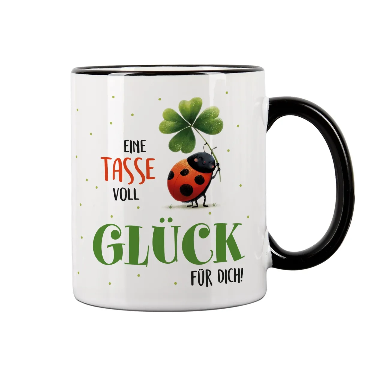 Eine Tasse voll Glück | Glückstasse aus Keramik mit schwarzem Rand & Henkel