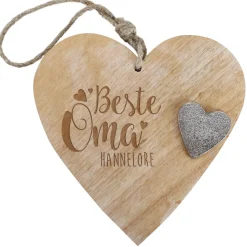 Ein Herz für die Beste Oma mit Wunschtext graviert | Personalisiertes Geschenk aus Holz und Metall