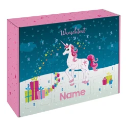 Einhorn - Adventskalender zum selbst Befüllen mit Name und Wunschtext bedruckt