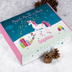 Einhorn - Adventskalender zum selbst Befüllen mit Name und Wunschtext bedruckt