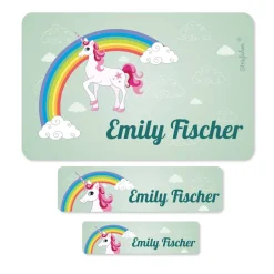 Einhorn - Aufkleberset mit Name in 3 Größen