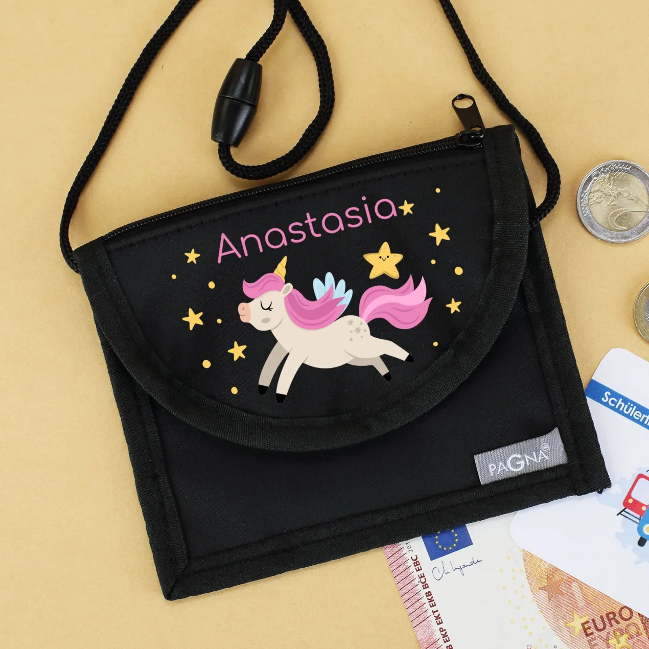 Einhorn Brustbeutel personalisiert mit Name | Geschenk für Mädchen | Farbauswahl