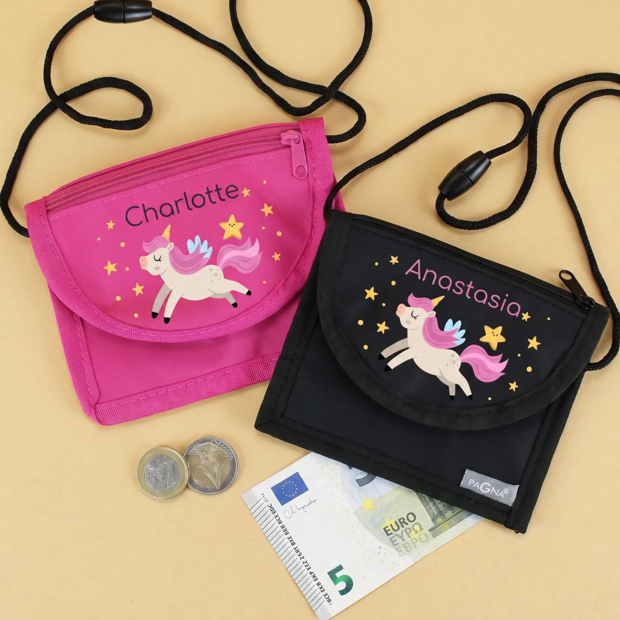 Einhorn Brustbeutel personalisiert mit Name | Geschenk für Mädchen | Farbauswahl