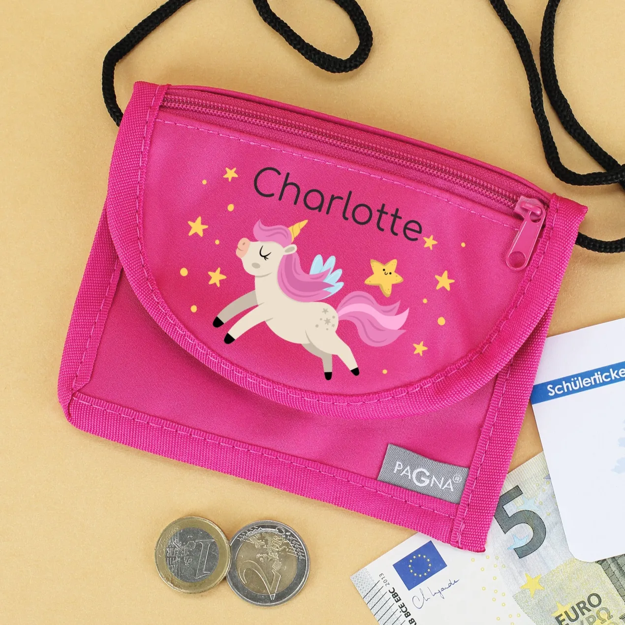 Einhorn Brustbeutel personalisiert mit Name | Geschenk für Mädchen | Farbauswahl