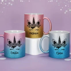 Einhorn - Glitzertasse mit Name - 3 Farben zur Auswahl