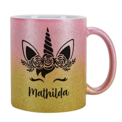 Einhorn - Glitzertasse mit Name - 3 Farben zur Auswahl