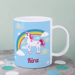 Einhorn Tasse aus bruchfestem Kunststoff mit Ihrem Namen personalisiert