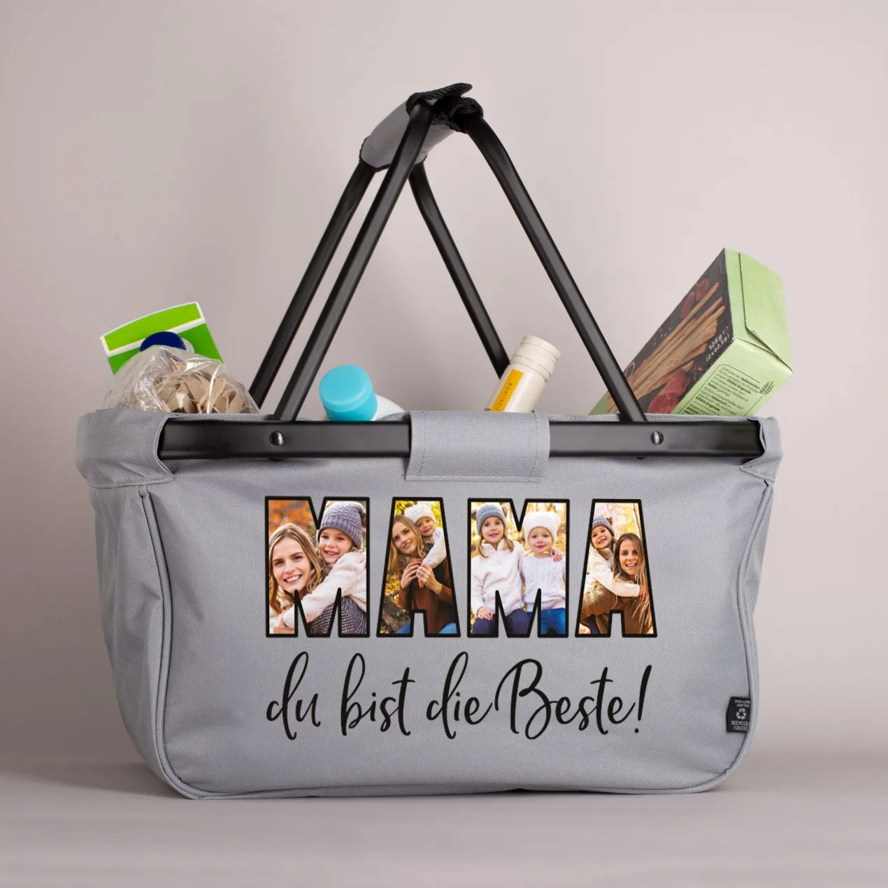 Einkaufskorb für Mütter "Mama du bist die Beste!" personalisierbar mit eigenen Fotos