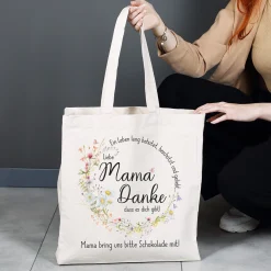 Einkaufstasche für Mama zum Muttertag & Geburtstag mit Wunschtext | Wiesenblumen
