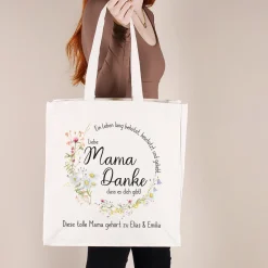 Einkaufstasche für Mama zum Muttertag & Geburtstag mit Wunschtext | Wiesenblumen