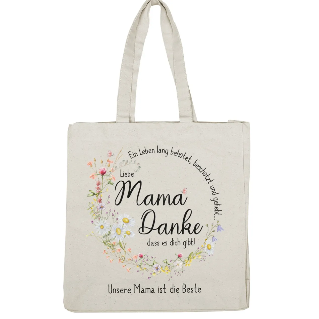 Einkaufstasche für Mama zum Muttertag & Geburtstag mit Wunschtext | Wiesenblumen