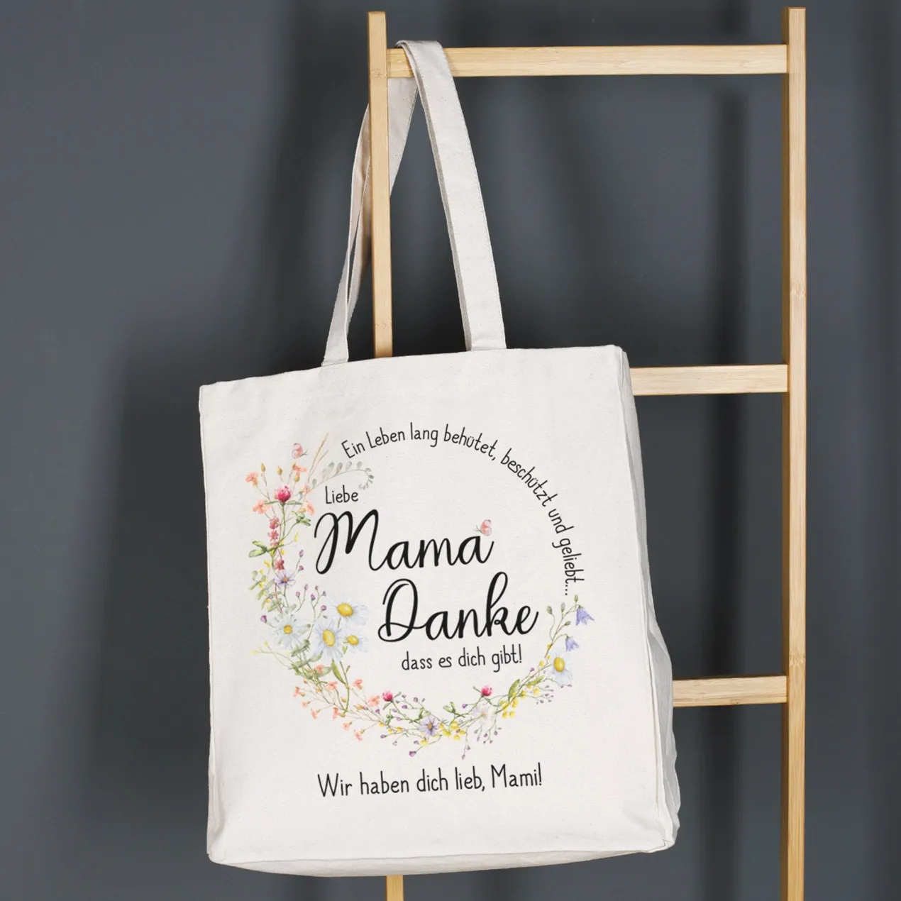 Einkaufstasche für Mama zum Muttertag & Geburtstag mit Wunschtext | Wiesenblumen