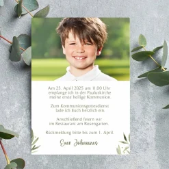 Einladung für Kommunion und Konfirmation - Kreuz auf Ölzweig