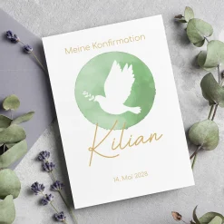Einladung o. Danksagung zur Konfirmation, Kommunion, Taufe | Personalisiert | Taube
