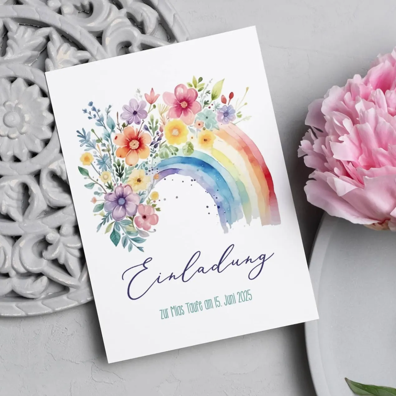 Einladung - Regenbogen - zur Taufe, Kommunion oder Konfirmation