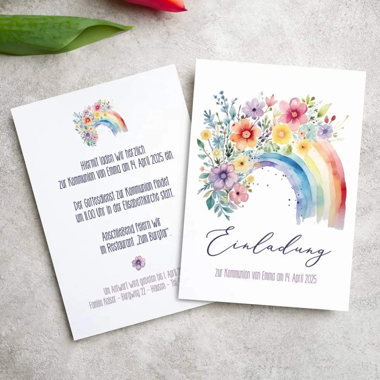 Einladung - Regenbogen - zur Taufe, Kommunion oder Konfirmation