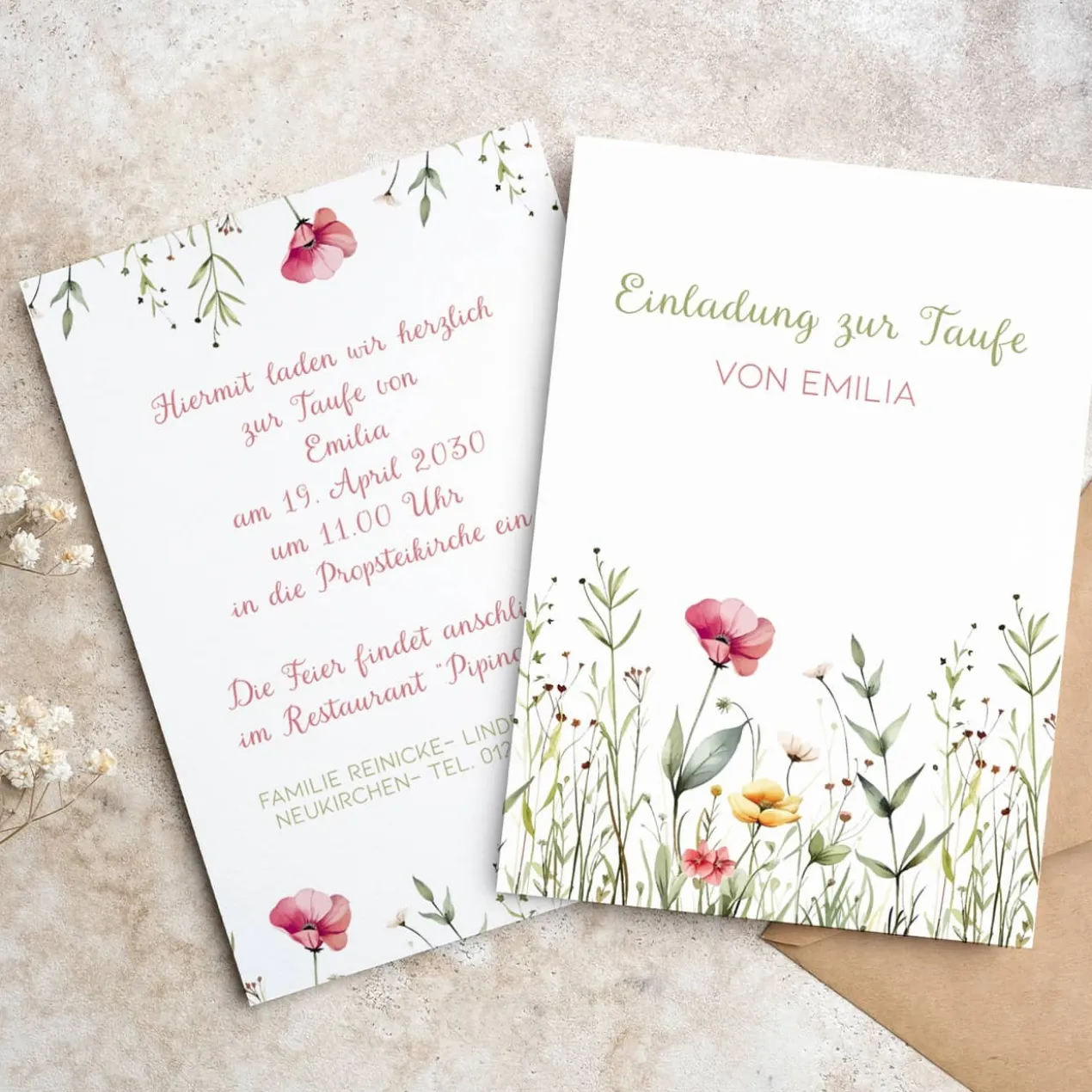 Einladungskarte - Wildblumen - zur Taufe, Kommunion oder Konfirmation