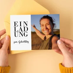 Einladungskarte zum Geburtstag mit Ihrem Foto und Wunschtexten