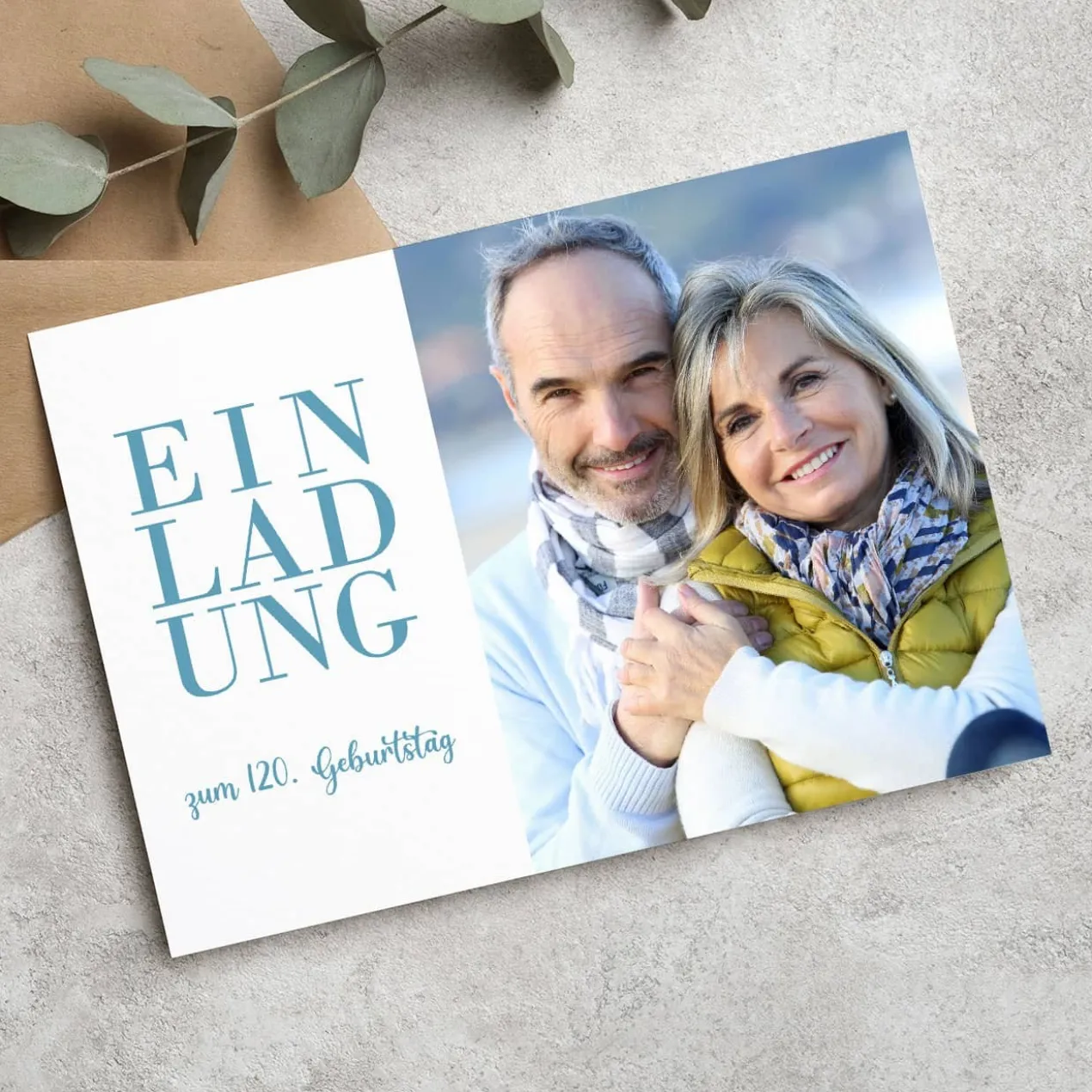 Einladungskarte zum Geburtstag mit Ihrem Foto und Wunschtexten