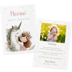 Einladungskarte zum Kindergeburtstag mit Einhornmotiv