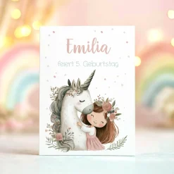 Einladungskarte zum Kindergeburtstag mit Einhornmotiv