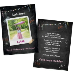 Einladungskarte zur Einschulung in Tafel-Optik