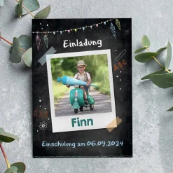 Einladungskarte zur Einschulung in Tafel-Optik