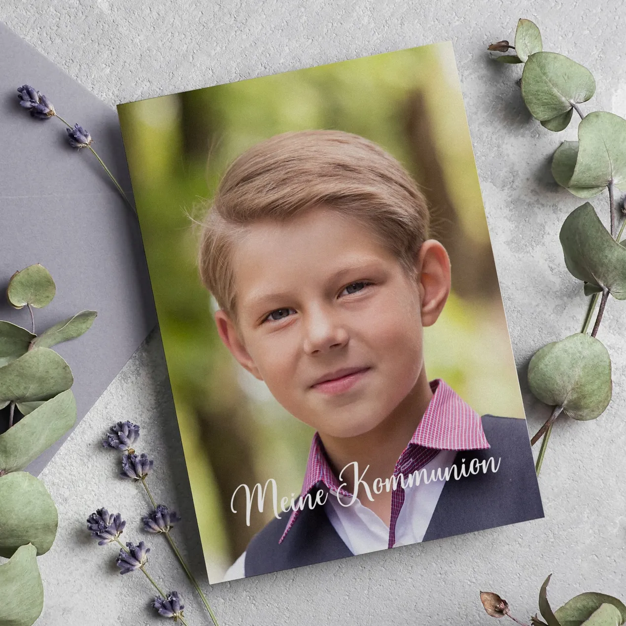 Einladungskarte zur Konfirmation, Kommunion, Taufe mit Foto & Wunschdaten | Danksagung