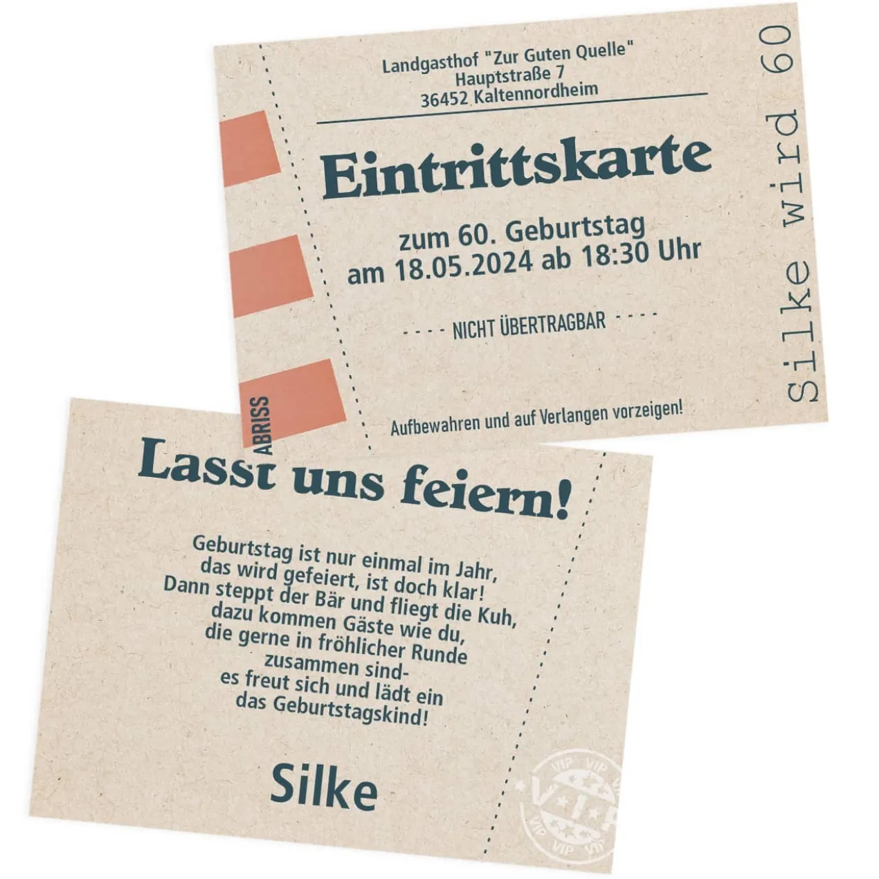 Eintrittskarte - Geburtstagseinladung mit Ihren Wunschtexten