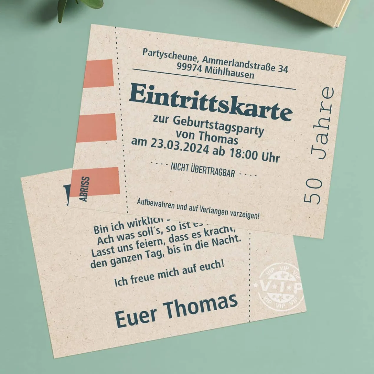 Eintrittskarte - Geburtstagseinladung mit Ihren Wunschtexten
