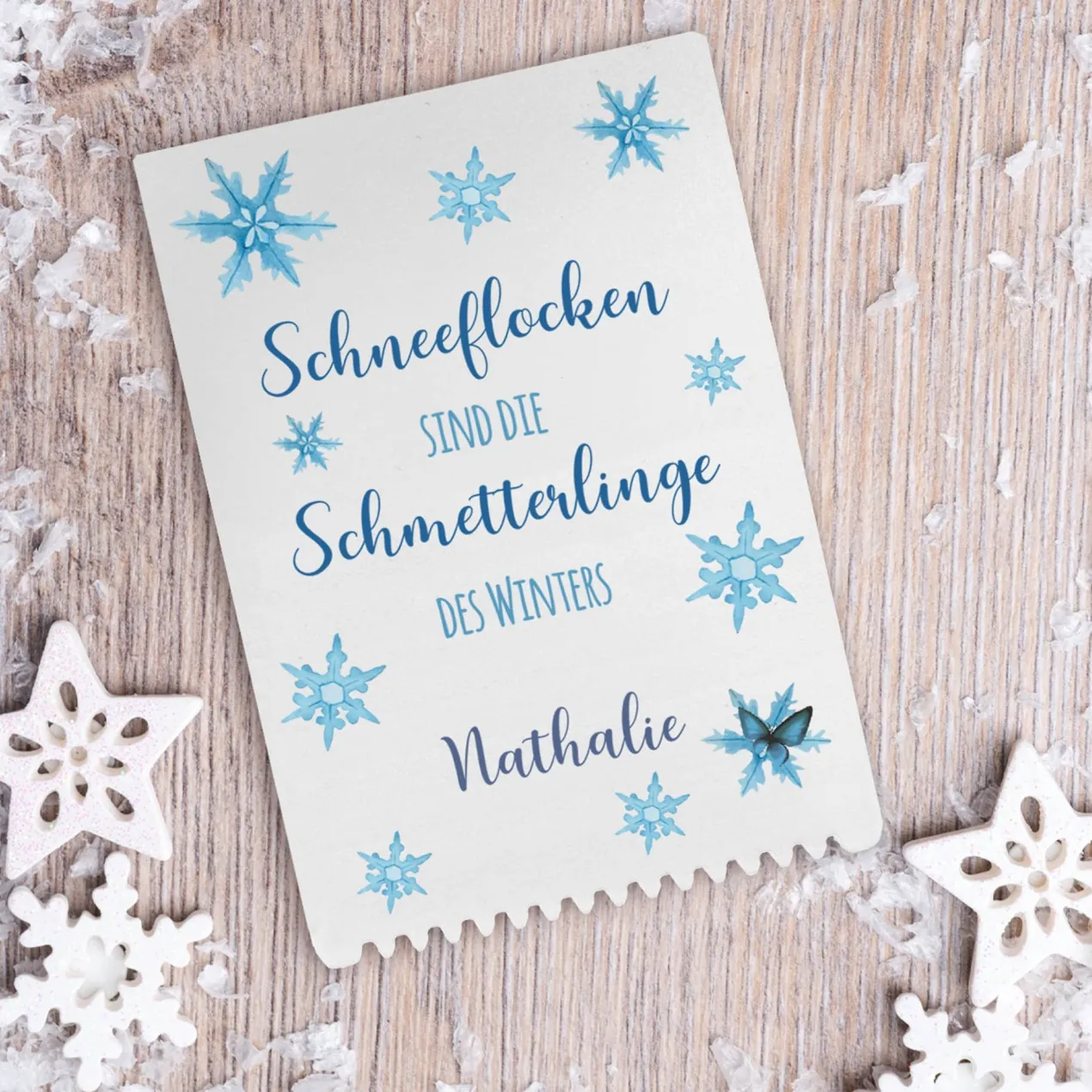 Eiskratzer mit Schneeflockenmotiv und Wunschnamen