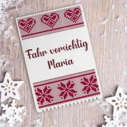 Eiskratzer mit Strickmotiv und Wunschtext