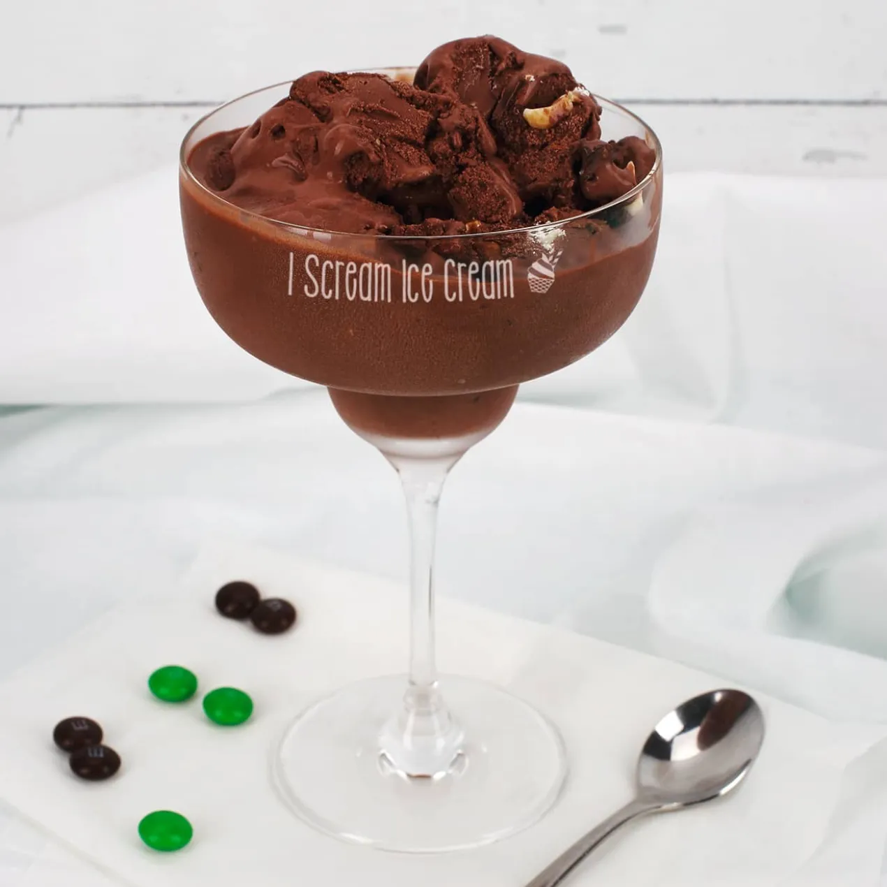 Eis- und Dessertschale graviert mit Wunschtext und kleinem Eisbecher Symbol