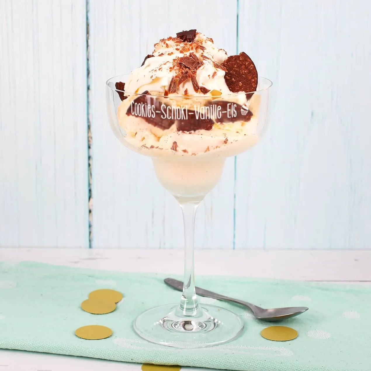 Eis- und Dessertschale graviert mit Wunschtext und kleinem Eisbecher Symbol