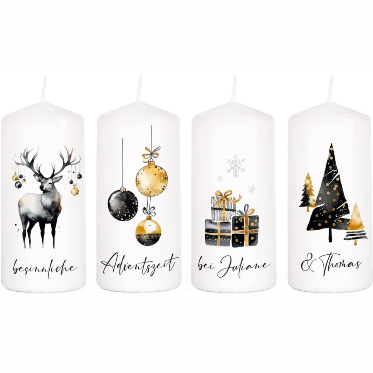 Elegante Adventskerzen mit Ihrem Wunschtext, 4er Set