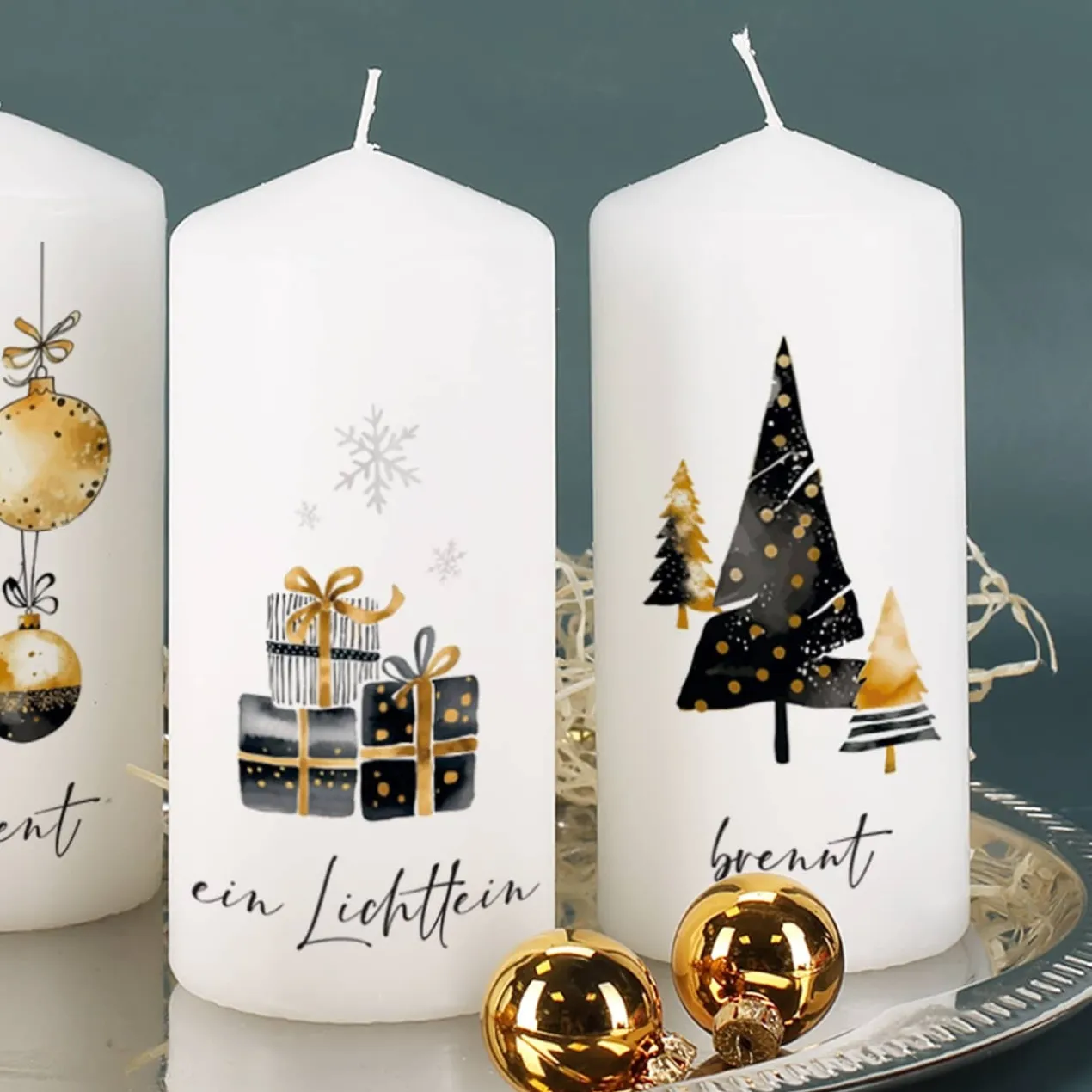 Elegante Adventskerzen mit Ihrem Wunschtext, 4er Set