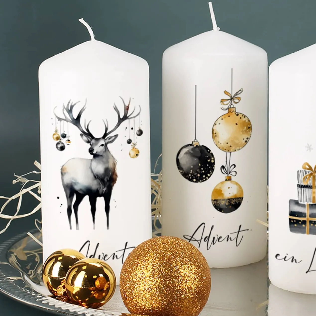 Elegante Adventskerzen mit Ihrem Wunschtext, 4er Set